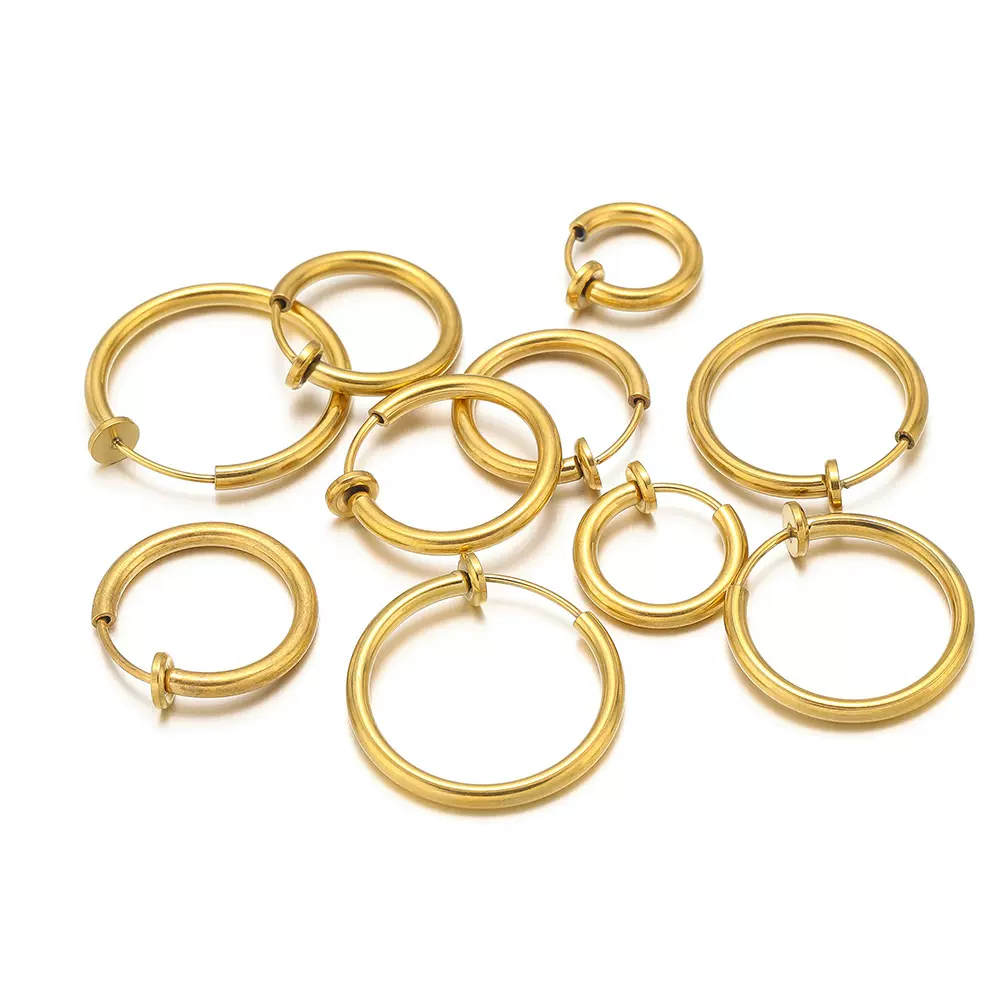 18K金真空镀不锈钢无耳洞耳夹简约圆圈耳扣 diy欧美耳饰配饰批发
