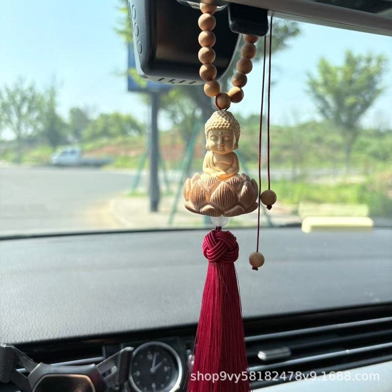 高档莲花小佛汽车挂件2025新款女士精品车载饰品手工编织后视镜挂|undefined