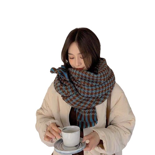 Houndstooth scarf women's wholesale versatile winter imitation cashmere scarf new thickened long scarf can be shipped in one piece