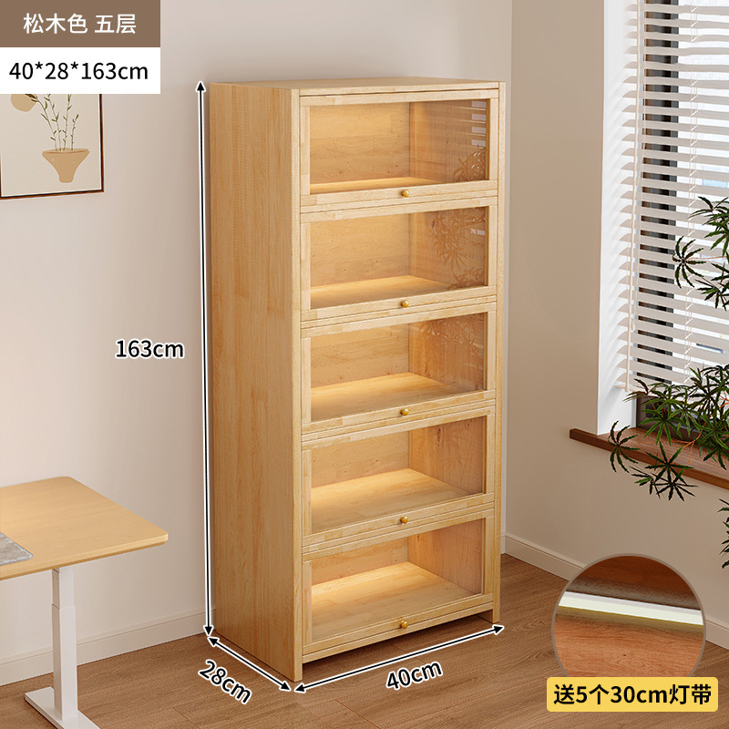 Librería de madera maciza a prueba de polvo integrada contra la pared Armario de almacenamiento de color nogal Armario de almacenamiento Armario de piso Estantería para el hogar