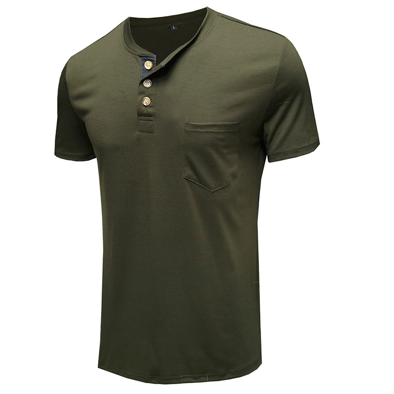 Sommer Europäisches und Amerikanisches Herren-Kurzarm-T-Shirt, Herren-Bottom-Shirt, Rundhalsausschnitt, lässiges, vielseitiges Henley-Shirt_voghion.com