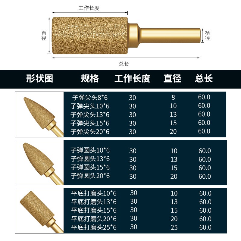 Diamante broca de hierro fundido broca de molienda soldadura aleación de cabeza plana broca de molienda eléctrica 6mm gruesa broca de pulido de metal