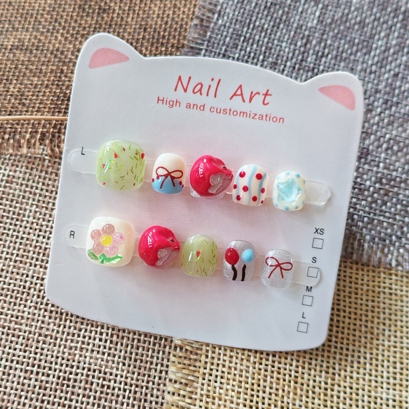 Colorful Little Flower Children's Handmade Nail Art Wearable Nails for 3-6-10 Years Old Girls, Shiny Fake Nail Stickers Dopamine Colorful Little Flower Children's Handmade Nail Art Wearable Nails for 3-6-10 Years Old Girls, Shiny Fake Nail Stickers Dopamine