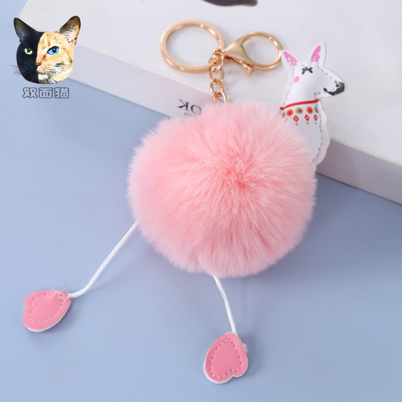 Double-sided Cat Creative Gift Alpaca Fur Ball Keychain Christmas PU Animal Plush Pendant Women's Bag Pendant