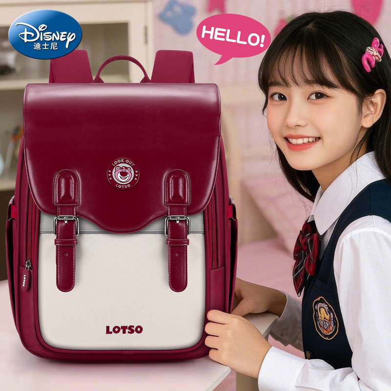 Disney schoolbag for primary school students and girls grade one grade three to grade four large capacity children's burden reduction ridge protection strawberry bear