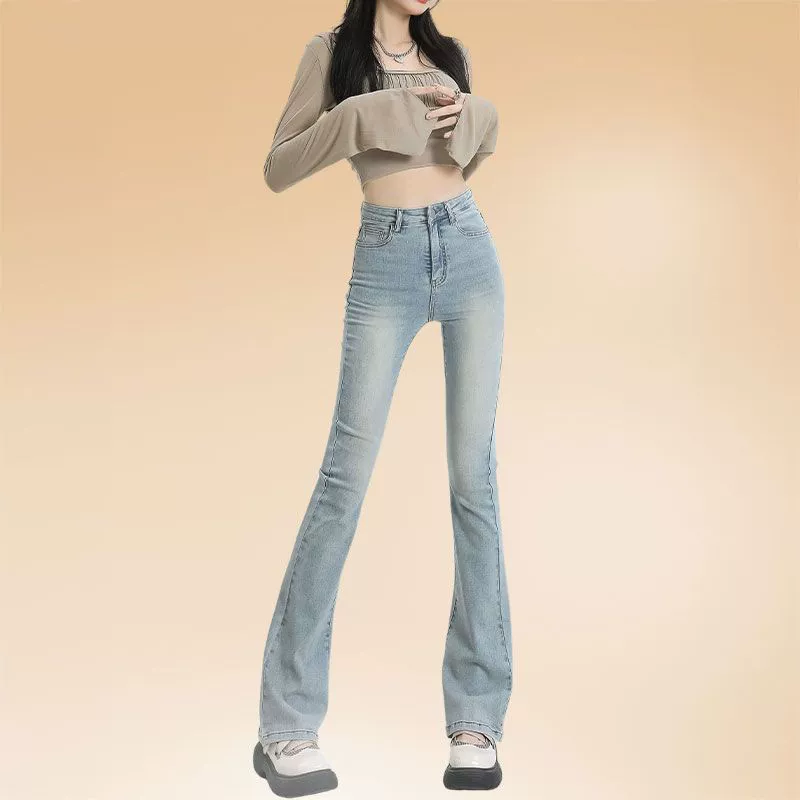 Светлые джинсы микро-Ла женские весна и осень 2025 новая высокая талия тонкая эластичная маленькая колготка брюки подковы