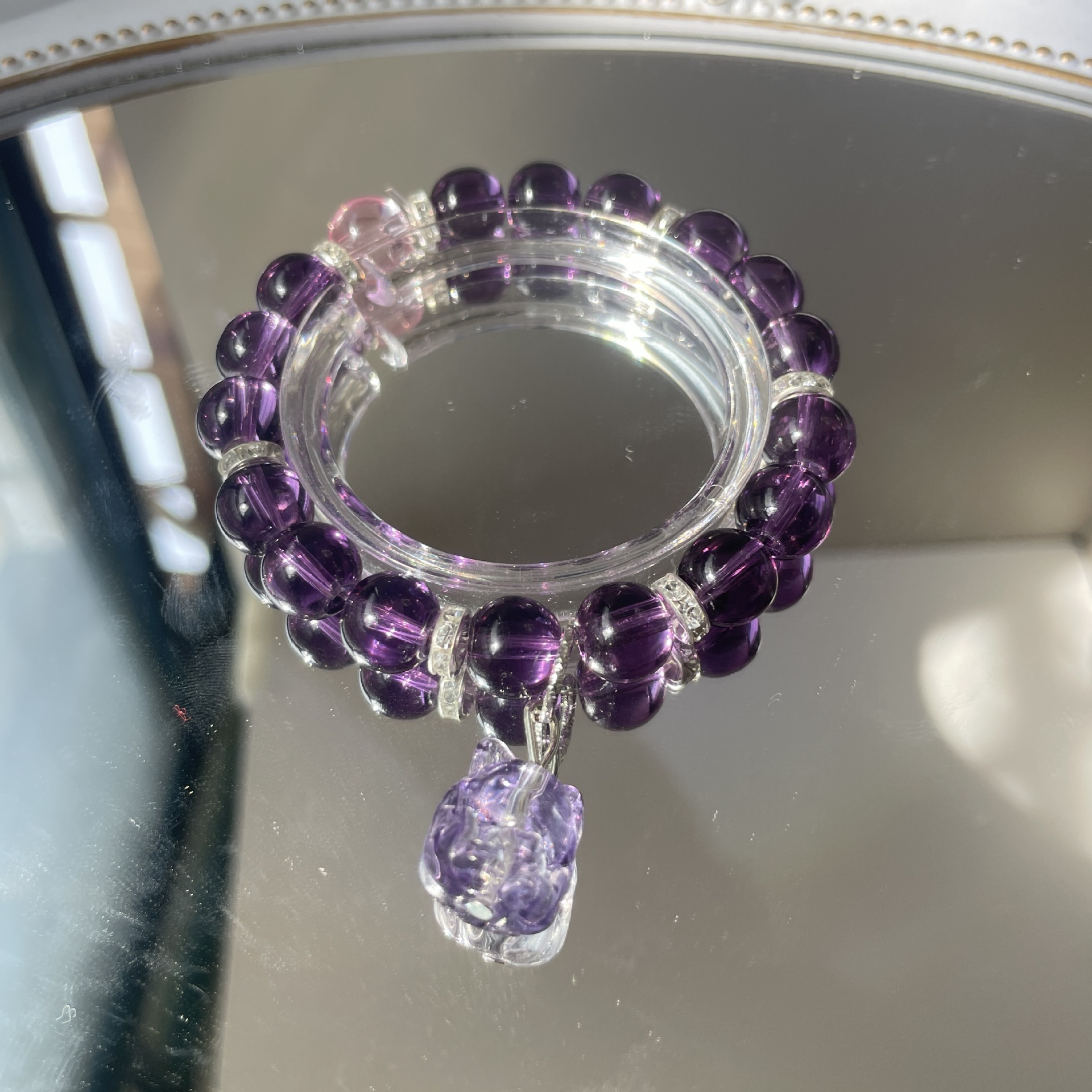 S244-짙은 보라색 옥 여우 유리 팔찌#SZ859호