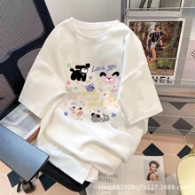 厂家批发夏季宽松五分袖男女同款卡通印花短袖t恤大码半袖上衣服