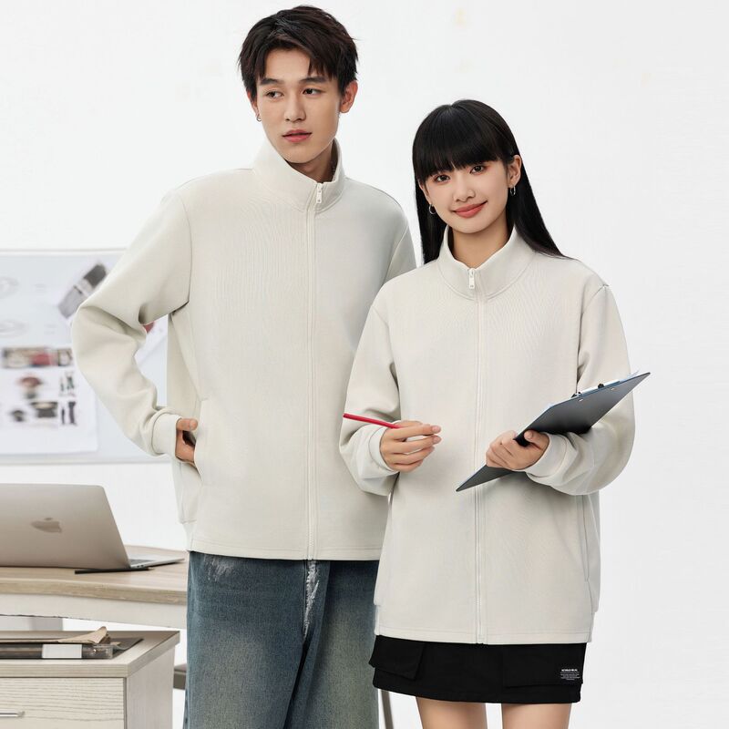 380g Heavyweight Autumn and Winter Pure Color Off-Shoulder Trendy Brand Zipper Cardigan Jacket Loose American Stand-Up Collar Sweatshirt Retro Cotton Men