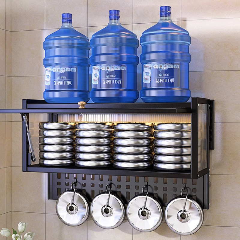 Hole-free kitchen storage rack multi-functional wall-mounted microwave oven anti-tip storage rack condiments pots under the wall cabinet