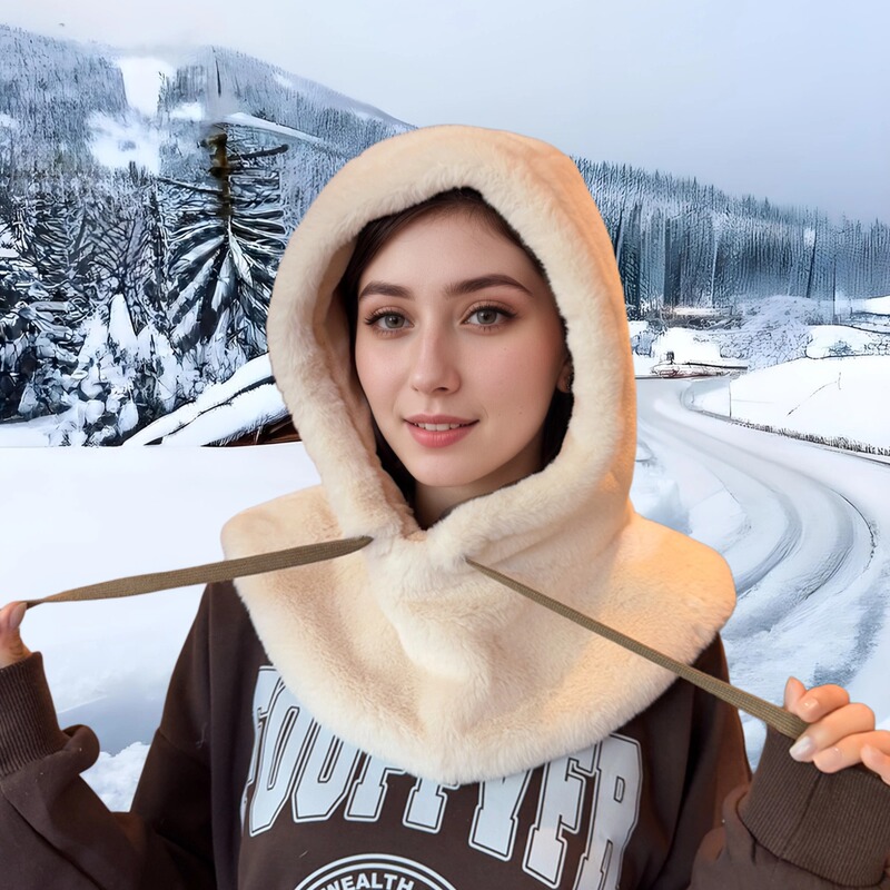 韓国スタイルの毛皮のようなショールハット、秋冬の暖かい帽子、女性のファッショナブルなスカーフ、オールインワンの耳保護ぬいぐるみ帽子、厚いクロスボーダー帽子|undefined