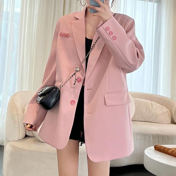 Korean Stil Freizeit Blazer Für Damen Klassisch Lockerer Schnitt_voghion.com