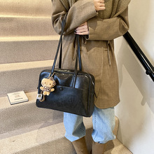 欧美套色油皮包复古包包单肩腋下包大容量手拎波士顿包通勤枕头包