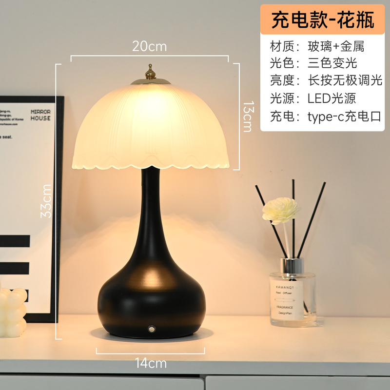 北欧テーブルランプベッドサイドライト高級ハイエンド寝室ひょうたん装飾テーブルランプレトロガラスクリエイティブナイトライトB&B|undefined