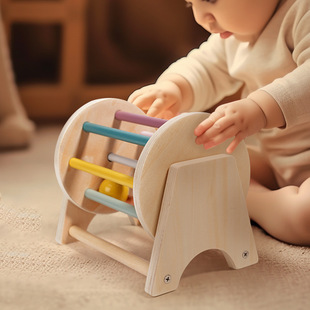 Montessori Children's kindergarten early education desktop textile rolling drum baby hand-eye coordination Enlightenment educational wooden toys