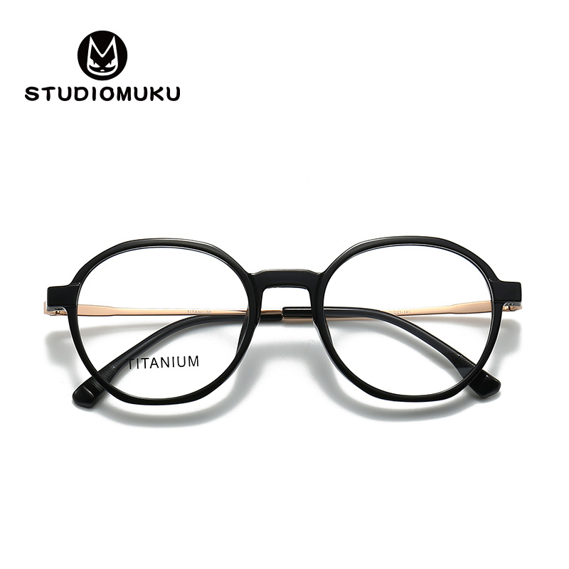 STUDIOMUKU gafas frescas de madera marco redondo gafas ovaladas marco decorativo gafas de titanio puro marco