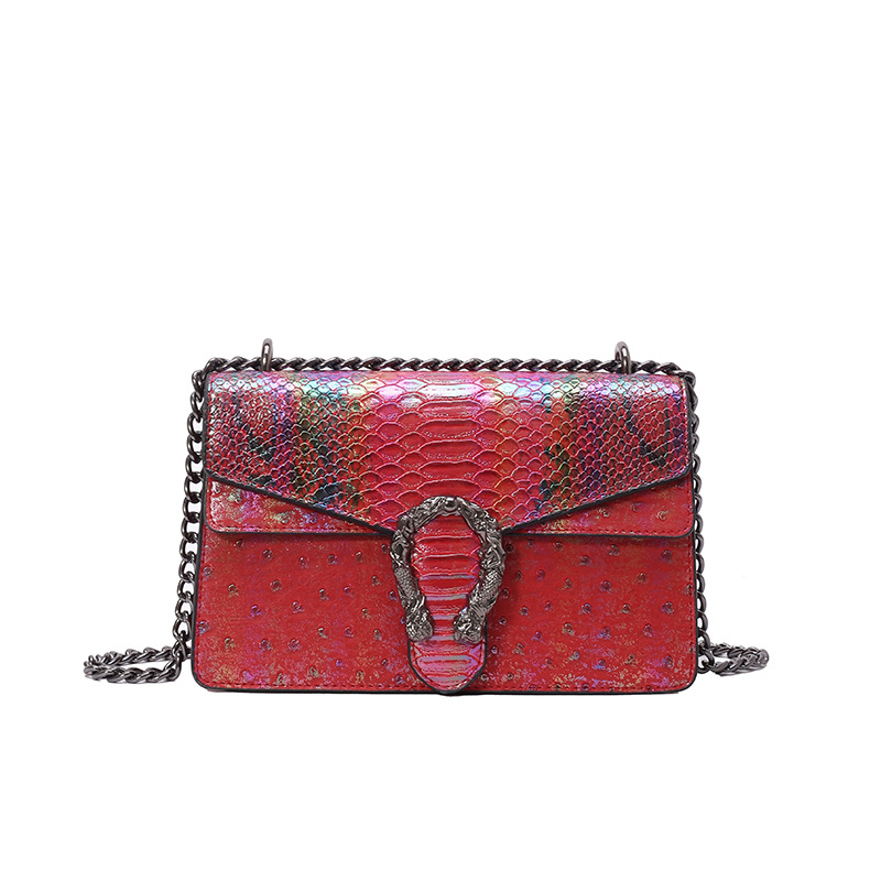 Bolsa de cadena de textura transfronteriza 2025 verano nuevo bolso femenino patrón de serpiente patrón de avestruz bolso de hombro bolso de mensajero de color de contraste de alta calidad