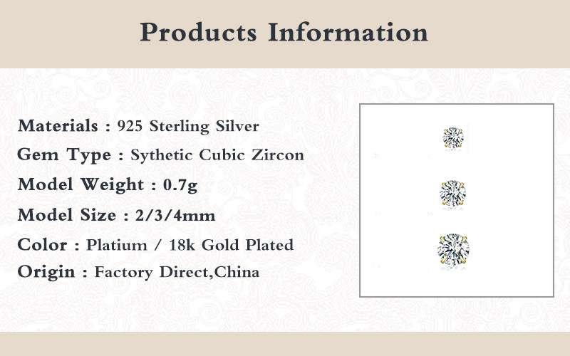 3 Pieces Set Simple Style Shiny Round Plating Inlay Sterling Silver Zircon Ear Studs display picture 1