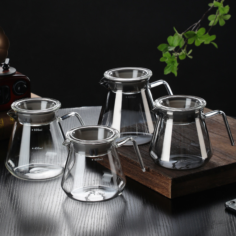 Wholesale hand-made glass coffee sharing pot cloud pot mocha pot with wooden filter coffee pot set printable