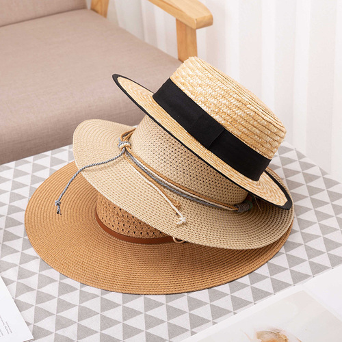  Summer New Style Flat Top Straw Hat Women Korean Style Fashion Casual Short Brim Top Hat Beach Travel Sun Protection Sun Hat
