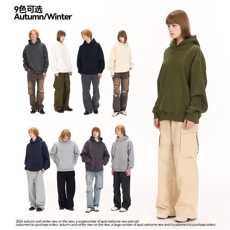 Special for cross-border a variety of heavy warm air layer pullover solid color sweater padded hooded sweater men's and women's autumn and winter