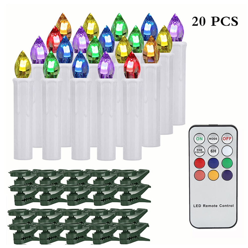 Vela electrónica RGB con temporizador y control remoto para decoración de cumpleaños y festividades, vela navideña, luz LED de plástico simulada, transfronteriza