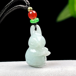Burmese Material Ice Bottom Stereo Jade Rabbit Necklace Zodiac Rabbit Pendant Natural Jade A-Grade Pendant Jade Jewelry Wholesale