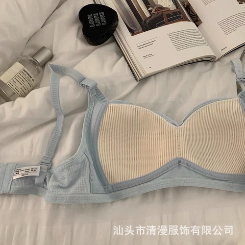 Polka-dot girl underwear, sweet, small breasts, no rims, anti-sagging, comfortable and breathable French student bra for women