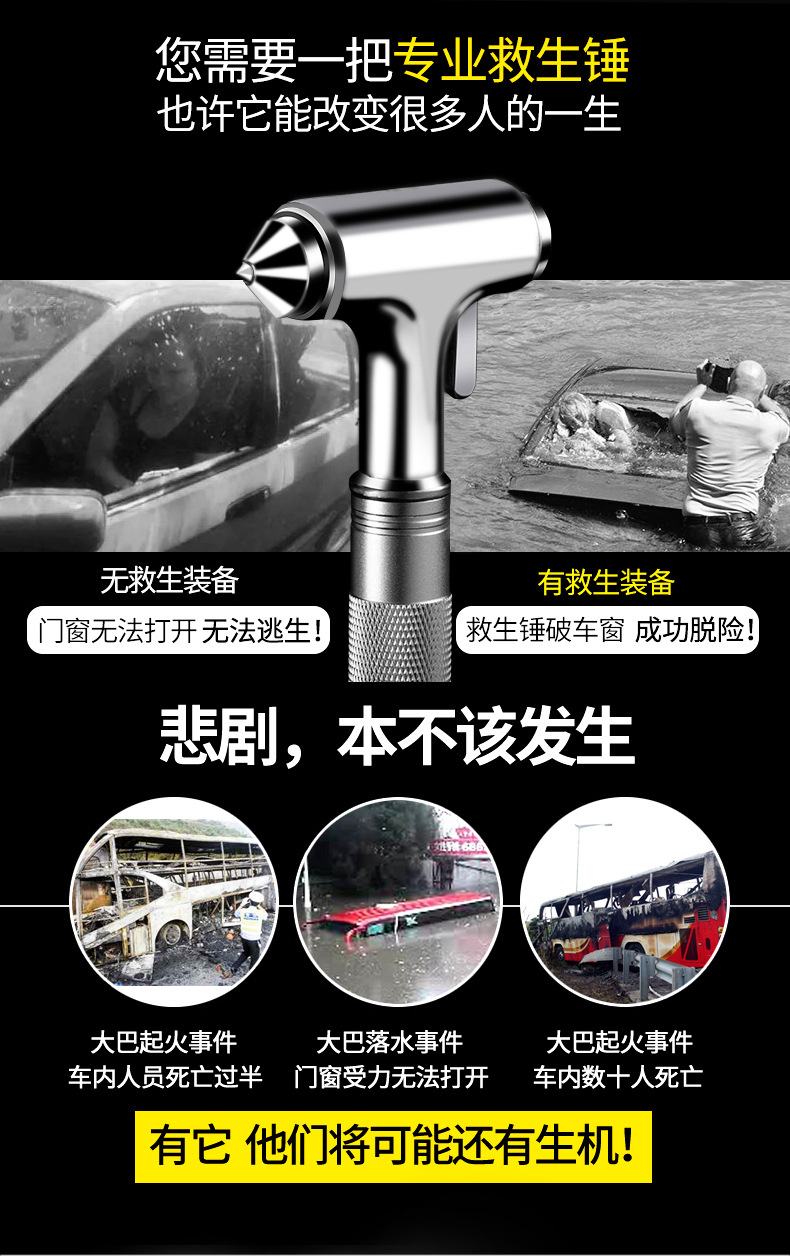 4-in-1 Car Safety Hammer Escape Tool with Window Breaker and Cutter