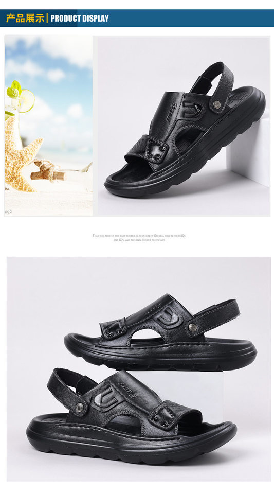 Dép sandal nam da bò lớp đầu hở ngón đế xốp gót 2,5 cm — Màu nâu, màu đen chi tiết 14