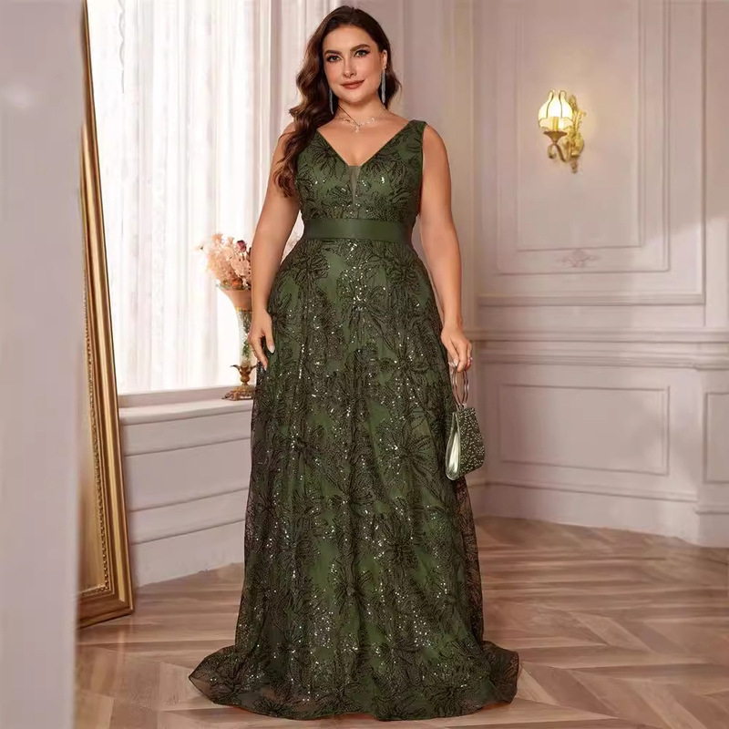 European and American Amazon Fat Woman's Dress Deep V dress Sexy Long Dress Backless Slim-fit Fishtail Bridesmaid Banquet Evening Dress