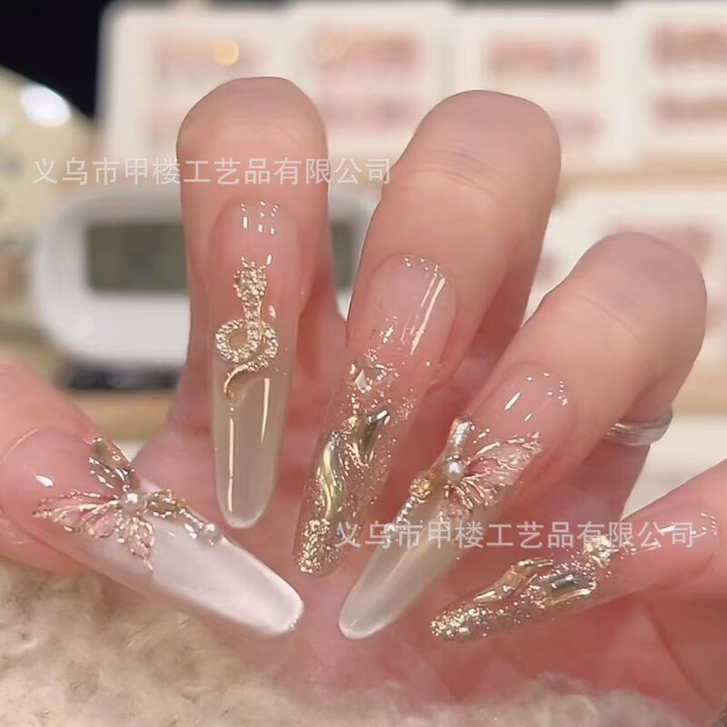 New French-style press-on nails, medium-long and short styles, high-end, flattering, pure and desirable, ins-style press-on nail stickers New French-style press-on nails, medium-long and short styles, high-end, flattering, pure and desirable, ins-style press-on nail stickers