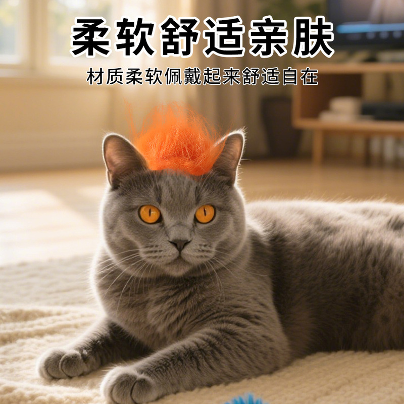 国境を越えたトランプペットのかつらオレンジ色のマット猫のかつらペットのかつらは犬の斜めの髪の装飾を飾っている|undefined