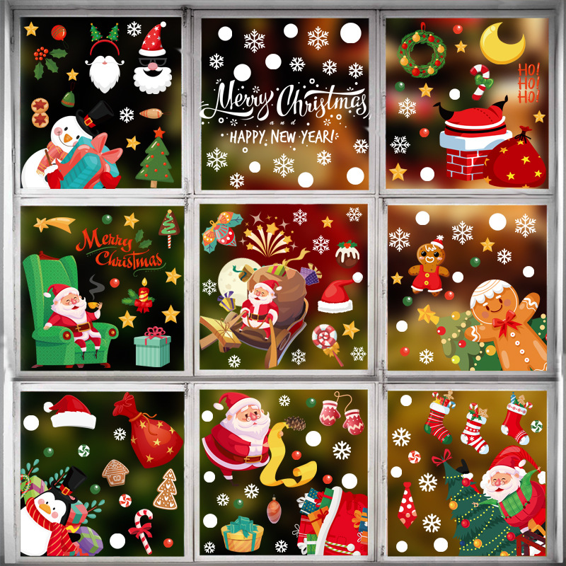 圣诞节姜饼人静电窗贴商场橱窗圣诞树玻璃装饰贴纸圣诞老人贴画