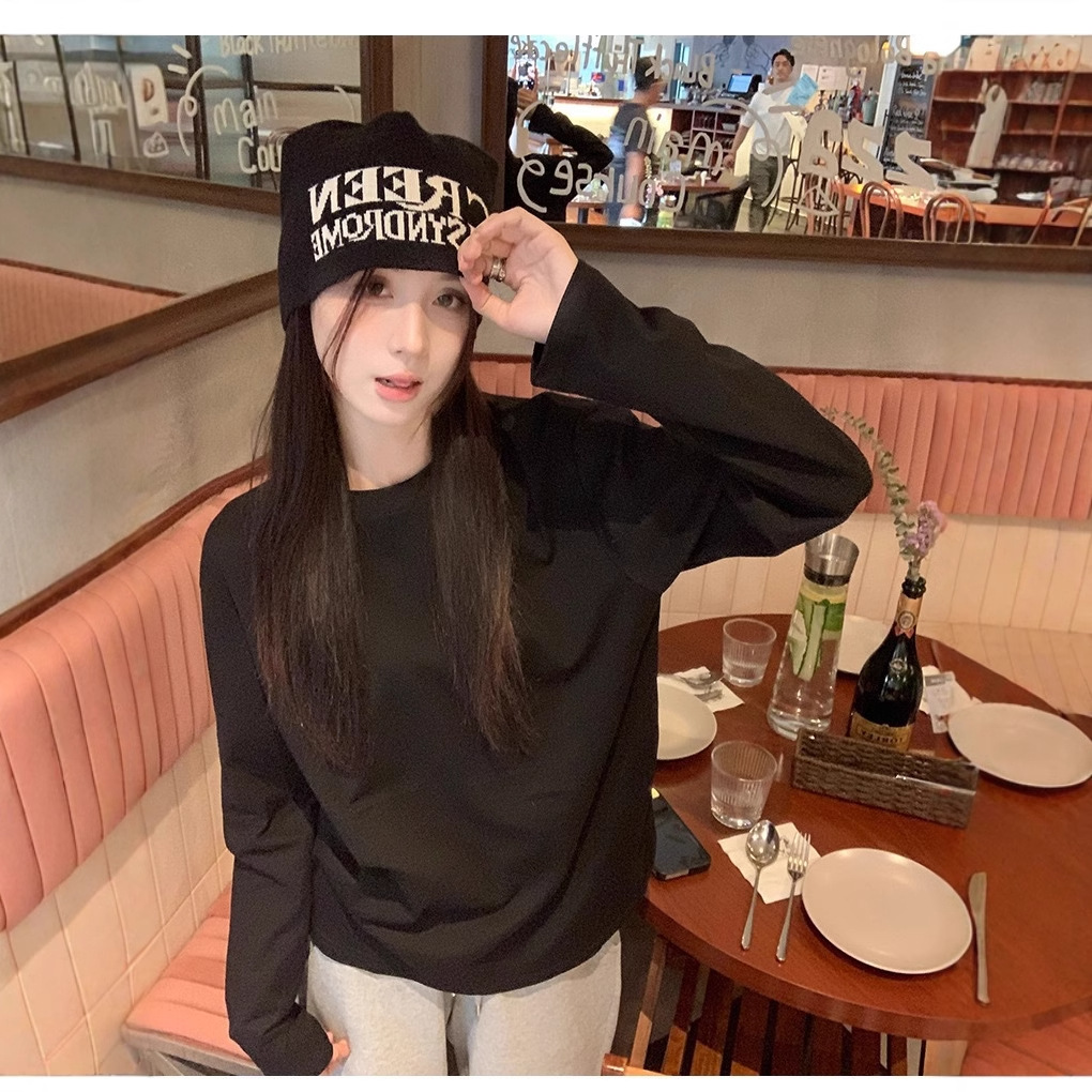 Comercio exterior explosivo primavera / otoño camiseta de manga larga mujer nuevo color sólido suelto con camiseta de base ropa de mujer coreana chaqueta superior