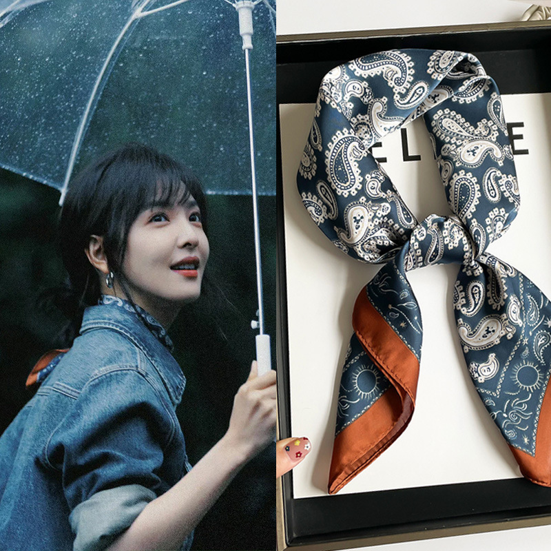 Navy Cashew Silk Scarf, High-End Summer Neck Scarf, Sun Protection Decorative Scarf, Scarf, Silk Scarf, Headband and Belt