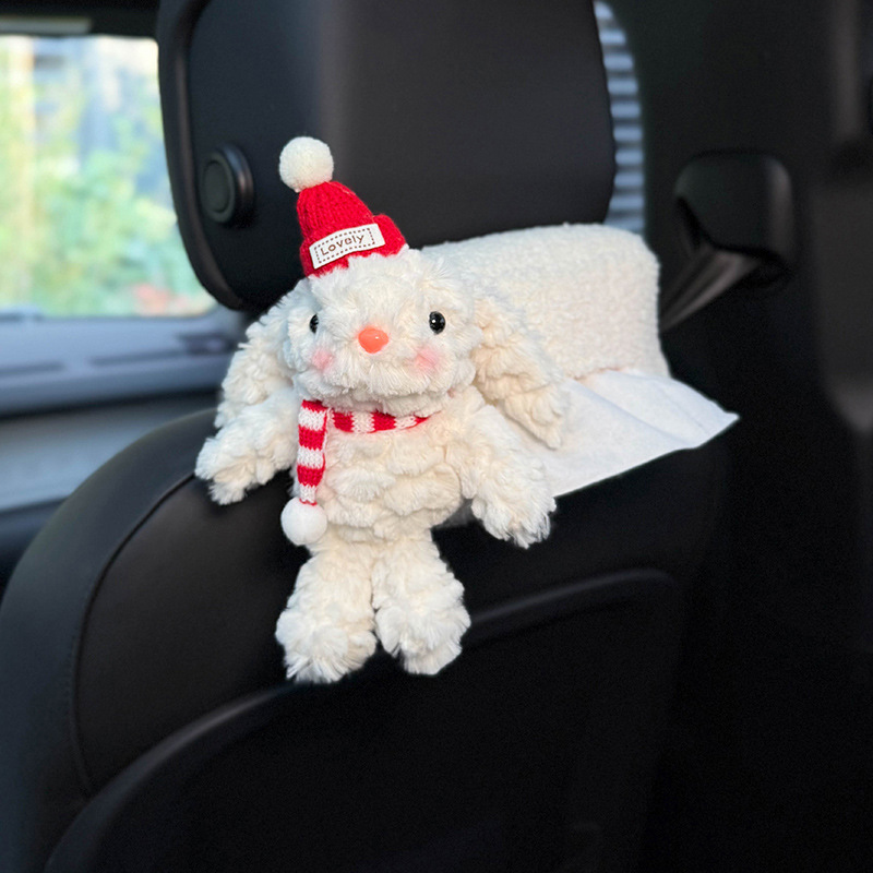 Caja de pañuelos de papel de dibujo de coche de conejo creativo almacenamiento en coche colgante 2025 nuevo sentido muñeca de coche señoras