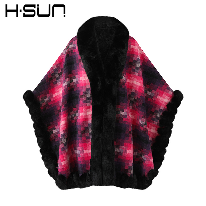 Capa tipo chal de piel sintética para mujer, estilo europeo y americano, para invierno cálido 2023, con cuello de piel sintética de conejo. image 10