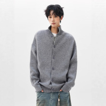 简恒美式纯色高领开衫毛衣男秋冬季宽松复古慵懒风百搭针织衫外套