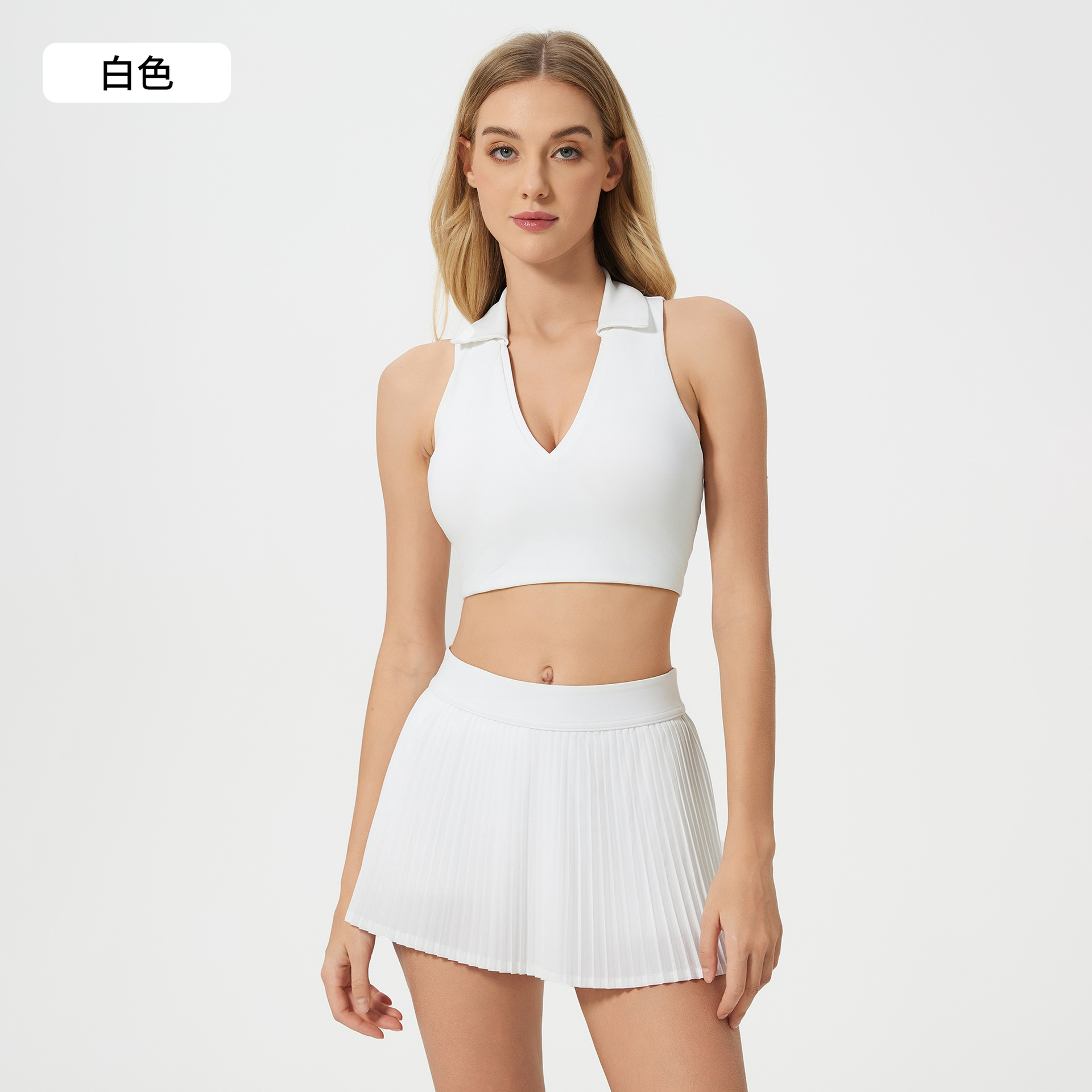 裸感ヨガベストランニングテニスフィットネスブラジャーPOLO襟抜き美背スポーツ下着女性D25009