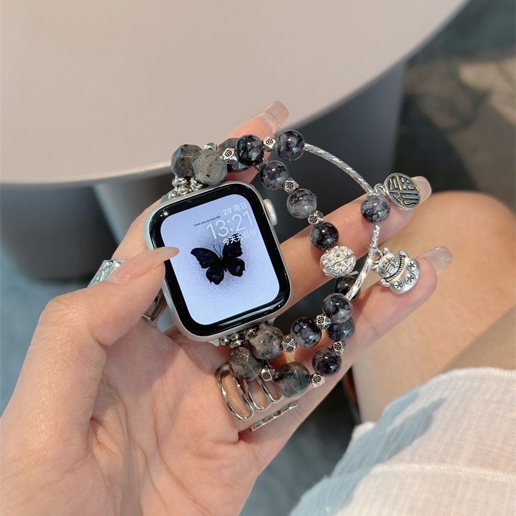 For Apple Watch Strap Guofeng Lucid Cat Chain Chanel Luxury Electroplated Ins Metal Soft Case Headset