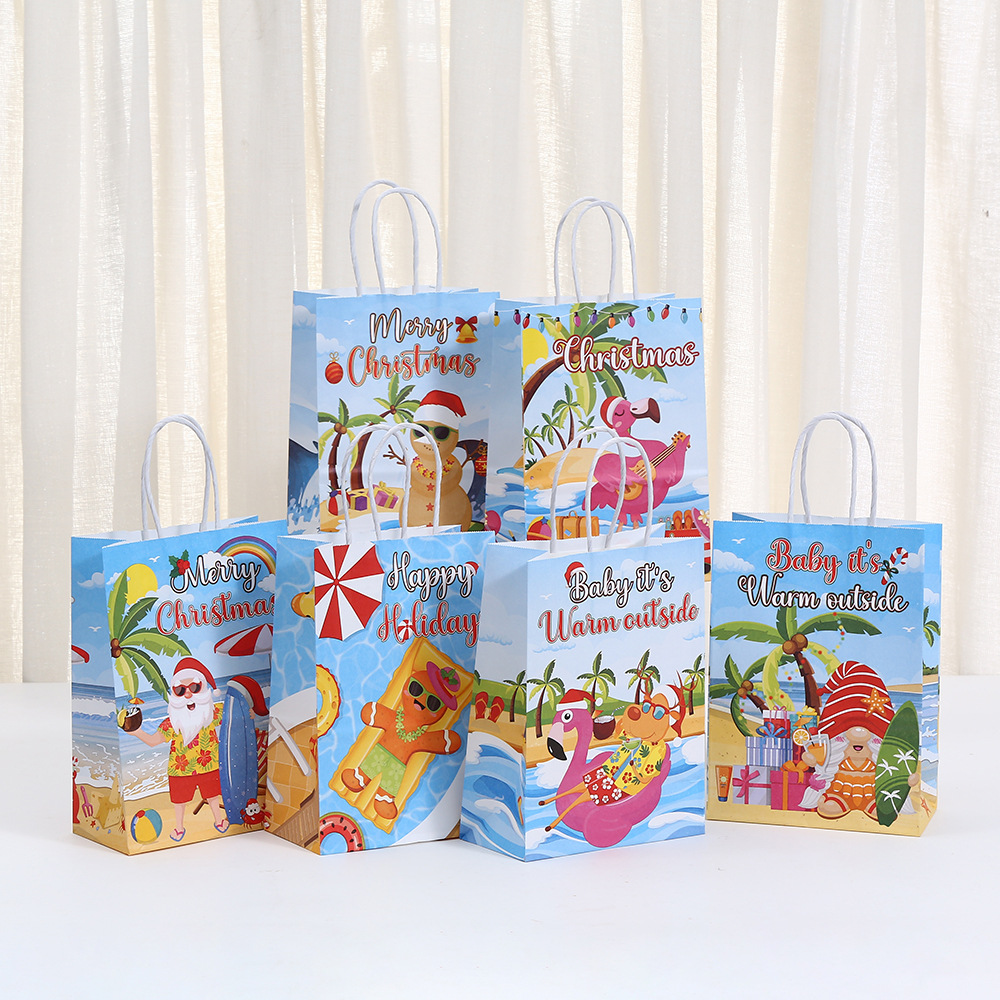 卡通沙滩圣诞手提袋创意圣诞节包装袋沙滩派对零食糖果礼品袋批发