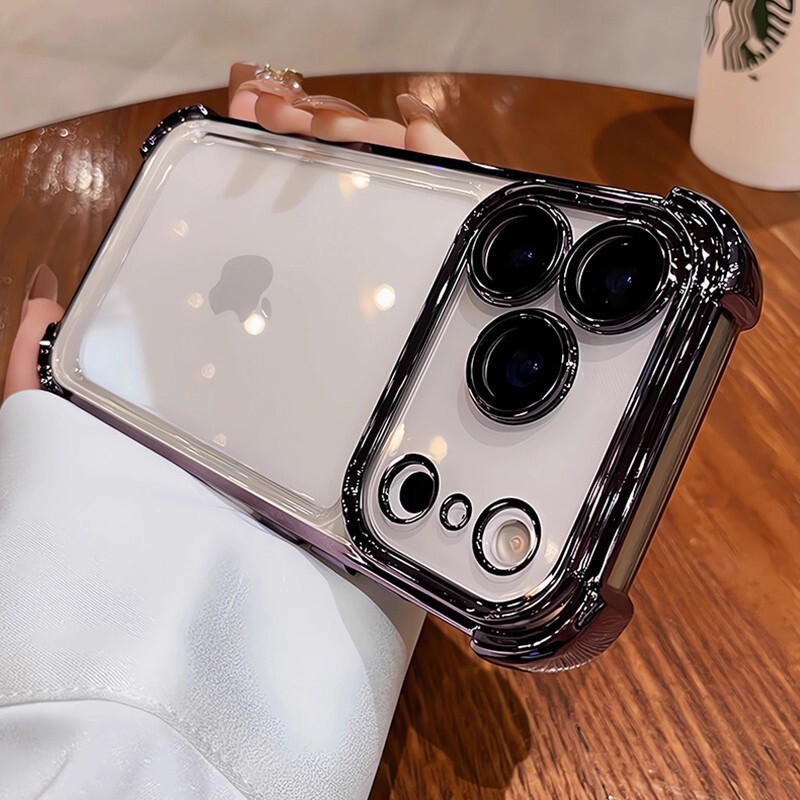 适用iphone17promax手机壳电镀四角防摔透明苹果16全包镜头膜软套|undefined