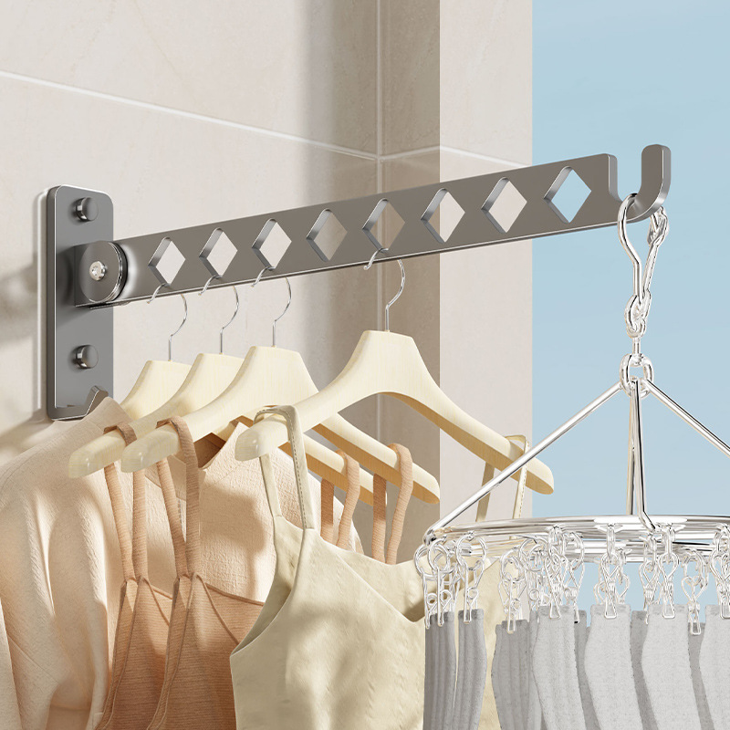 Bedroom Clothes Drying Rack Wall-Mounted Punch-Free Bathroom Balcony Clothes Drying Indoor Clothes Drying Rod Bathroom Invisible Clothes Rack