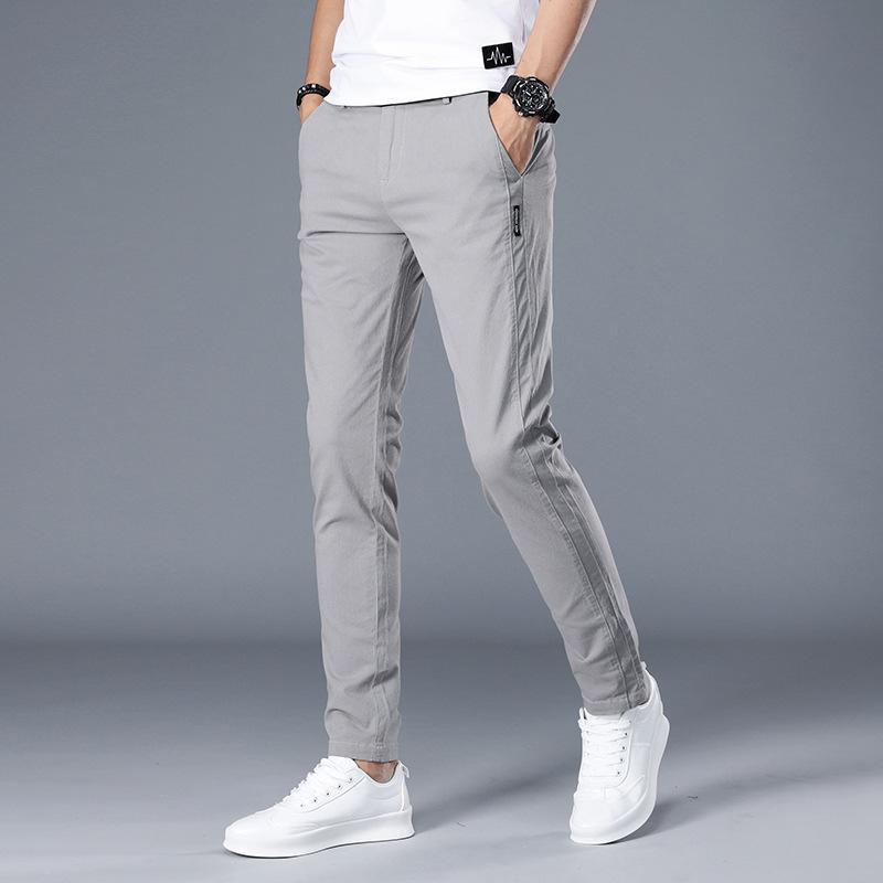 Spring and Autumn Thick Pure Cotton Casual Pants Men's Korean-style Slim-fit Stretch Small Straight Young Men's Sports Pants Trendy