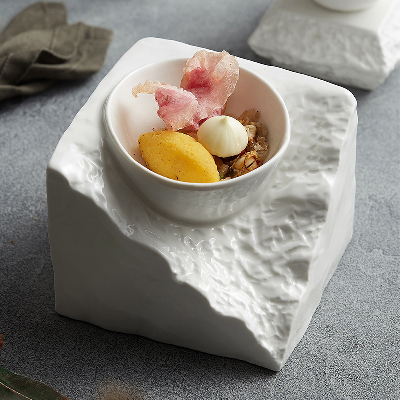 厂家创意位上石头盘一人份海参创意私厨酒店西餐厅创意菜个性碗盘