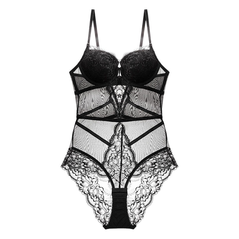 Empuje hacia arriba el cuerpo que forma la ropa interior de una pieza con Sujetador de encaje sexy transparente apretado de una sola pieza de ropa interior de contracción de vientre puro