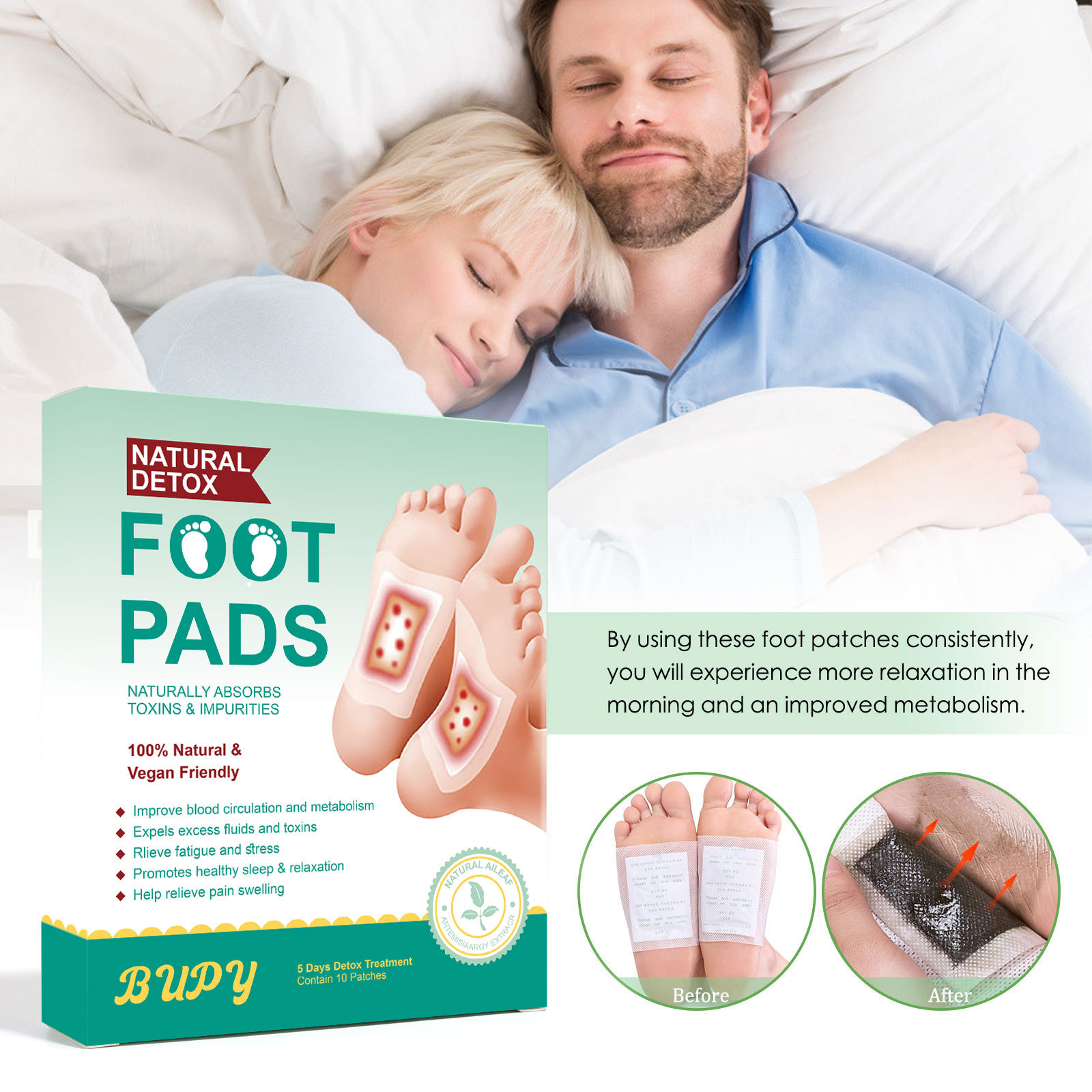 Mugwort and Ginger Foot Patches for All Skin Types 10 Piece Set