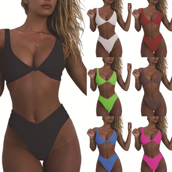 2026 New Amazon European and American Cross-Border Bikini Two-Piece Swimsuit for Women, High-Waisted Slimming Split Swimsuit