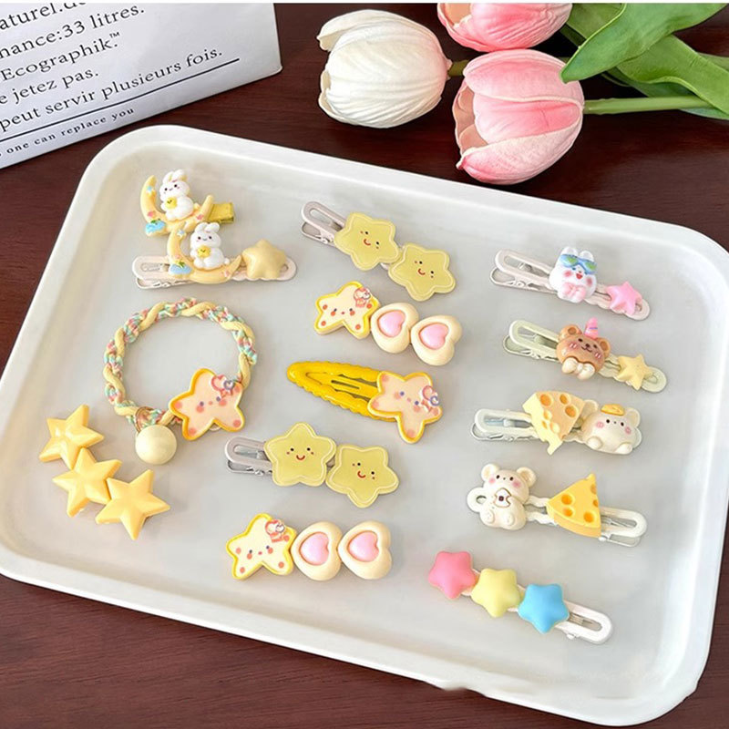 Estrellas amarillas rotas clip de cabello BB no lastimar la frente del bebé fijado clip de cabello niñas lindas clip de cabello lateral rotas tocado